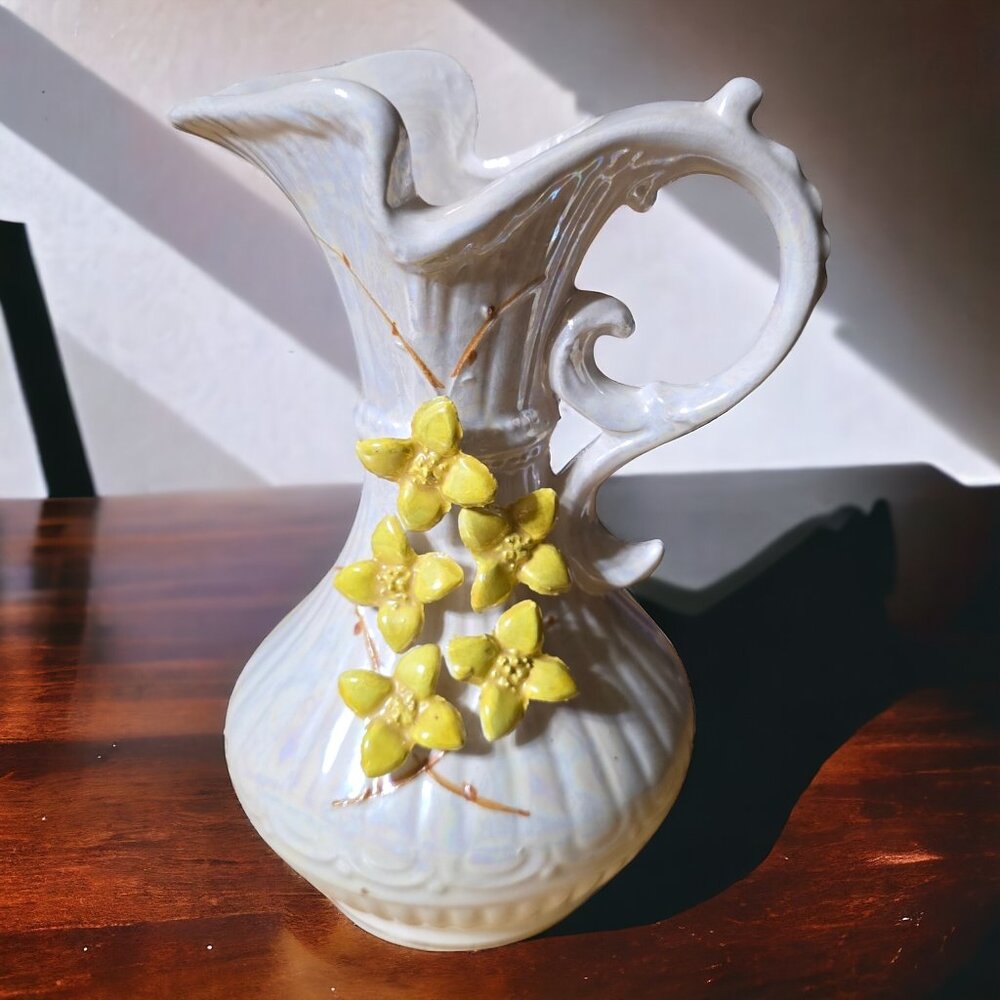 NORCREST 1940' Iridescent Porcelain Creamer/Vase with raised Flower